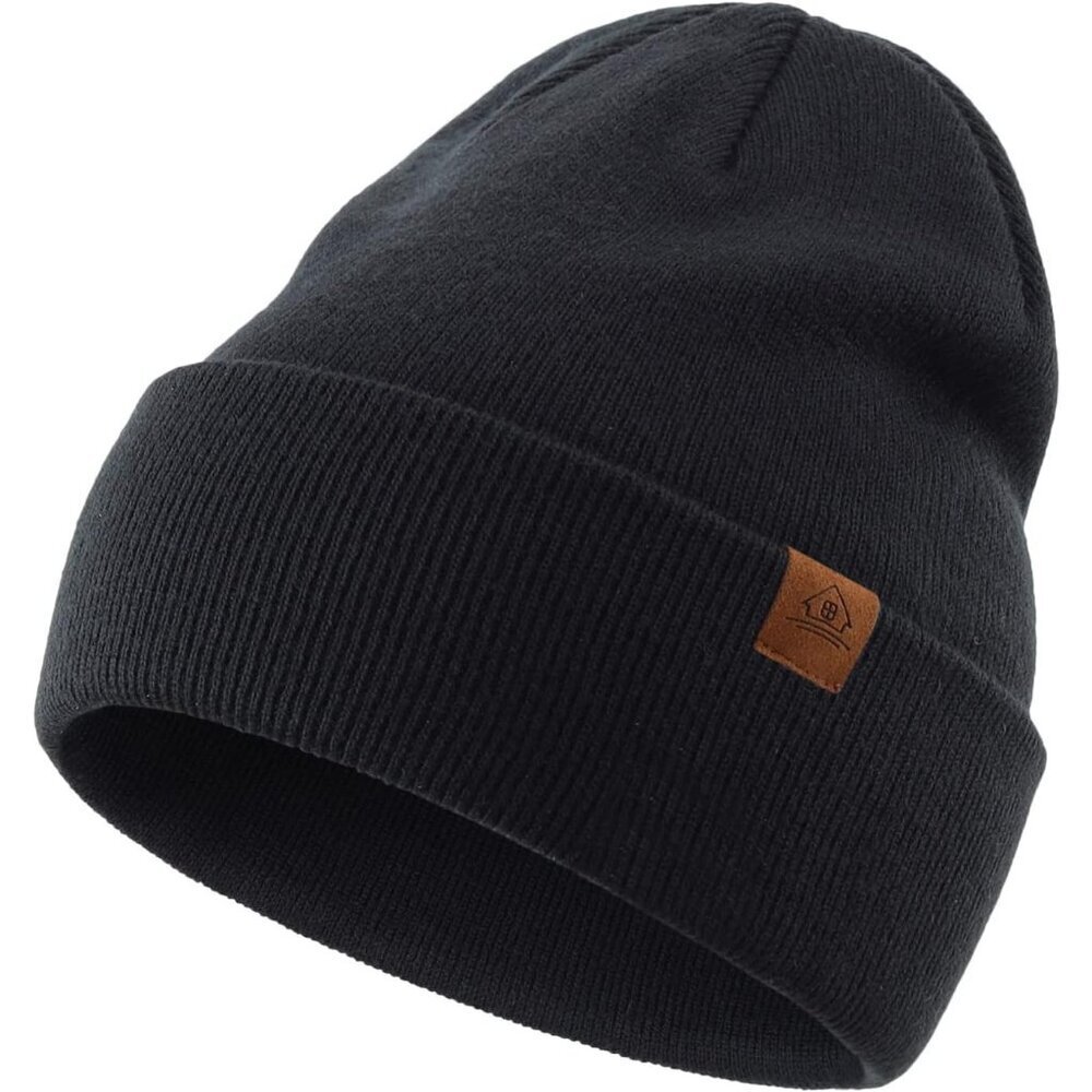 Men Black Winter Hats Acrylic Knit Cuff Beanie Cap Warm Women Beanie Hat